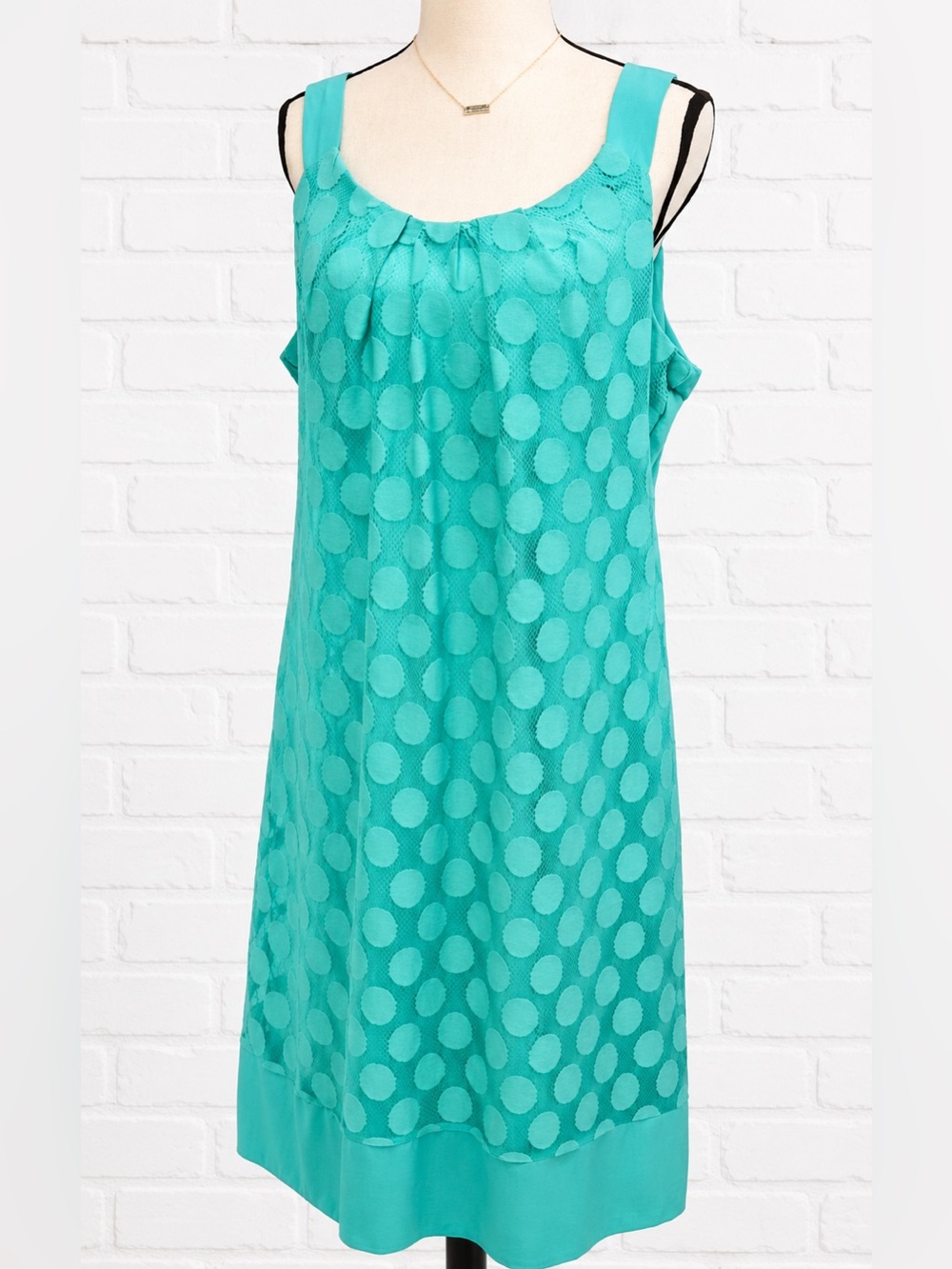 Robbie Bee Aqua Textured Polka Dot Sleeveless Shift Dress Size 14